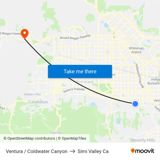 Ventura / Coldwater Canyon to Simi Valley Ca map