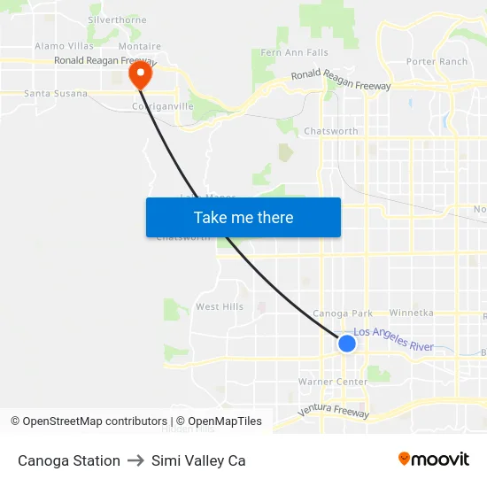 Canoga Station to Simi Valley Ca map