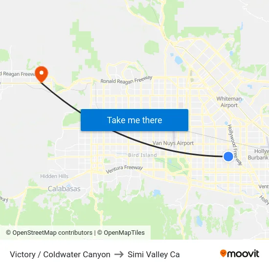 Victory / Coldwater Canyon to Simi Valley Ca map