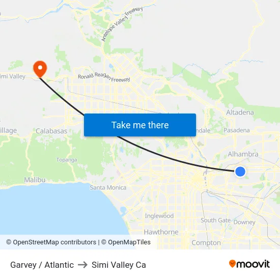 Garvey / Atlantic to Simi Valley Ca map