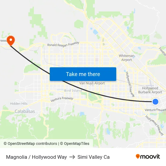 Magnolia / Hollywood Way to Simi Valley Ca map