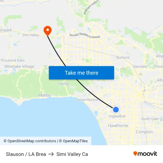 Slauson / LA Brea to Simi Valley Ca map
