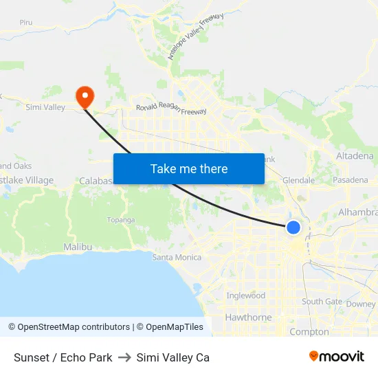 Sunset / Echo Park to Simi Valley Ca map