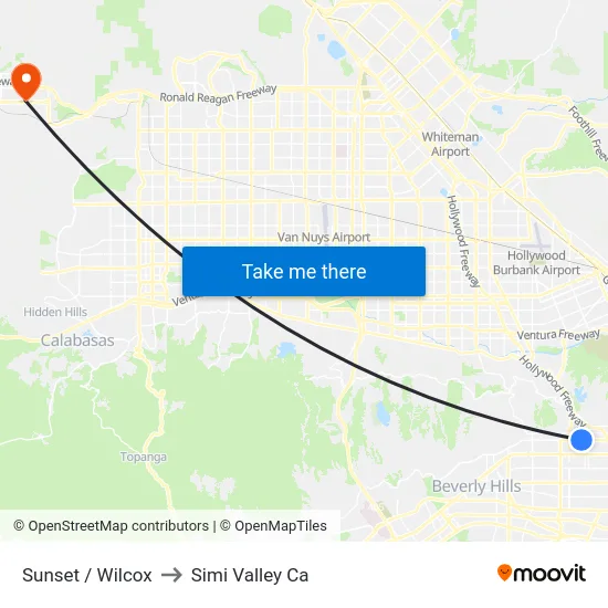Sunset / Wilcox to Simi Valley Ca map