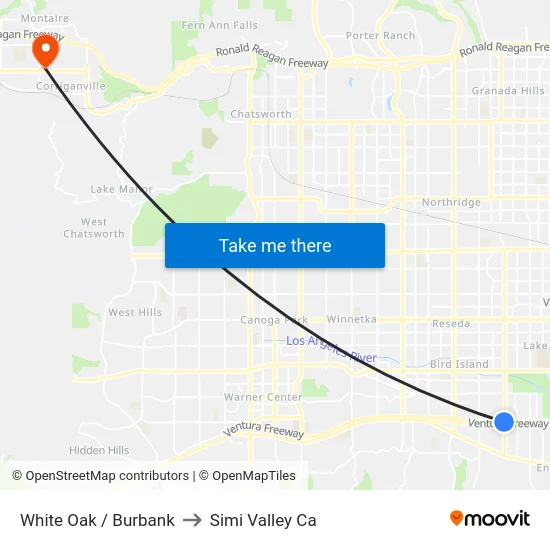 White Oak / Burbank to Simi Valley Ca map