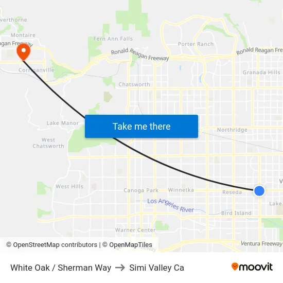 White Oak / Sherman Way to Simi Valley Ca map
