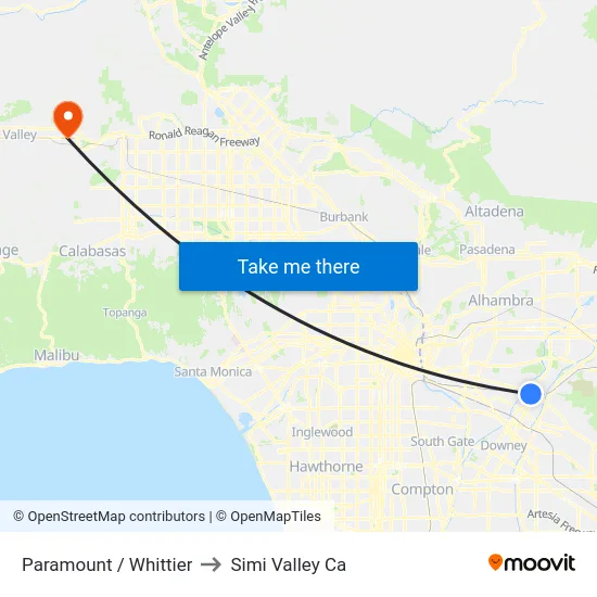 Paramount / Whittier to Simi Valley Ca map