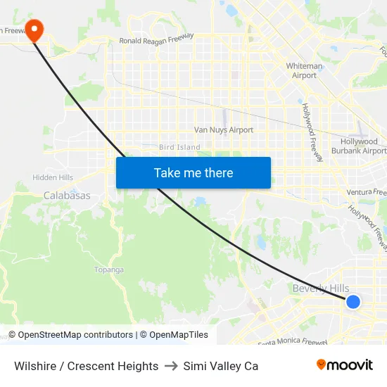 Wilshire / Crescent Heights to Simi Valley Ca map