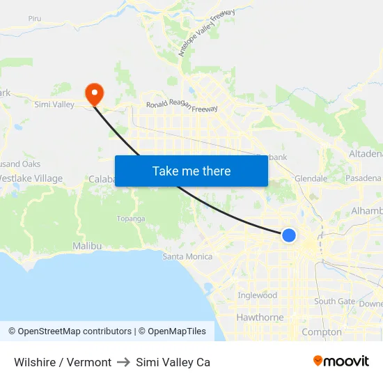 Wilshire / Vermont to Simi Valley Ca map