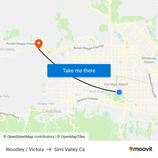 Woodley / Victory to Simi Valley Ca map