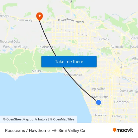 Rosecrans / Hawthorne to Simi Valley Ca map