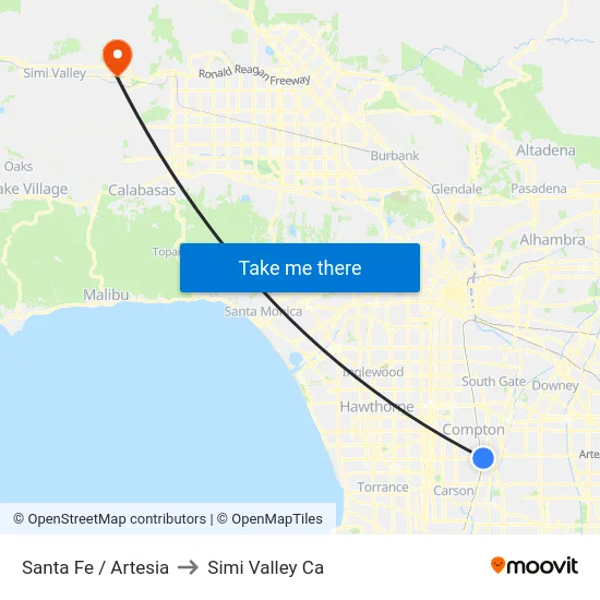 Santa Fe / Artesia to Simi Valley Ca map
