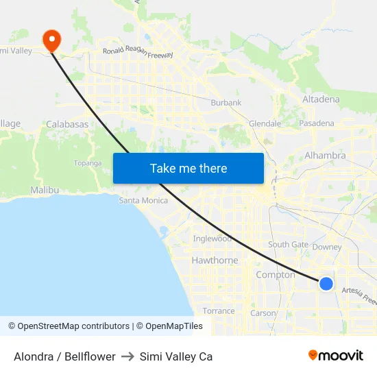 Alondra / Bellflower to Simi Valley Ca map