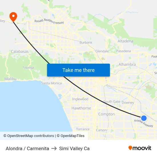 Alondra / Carmenita to Simi Valley Ca map