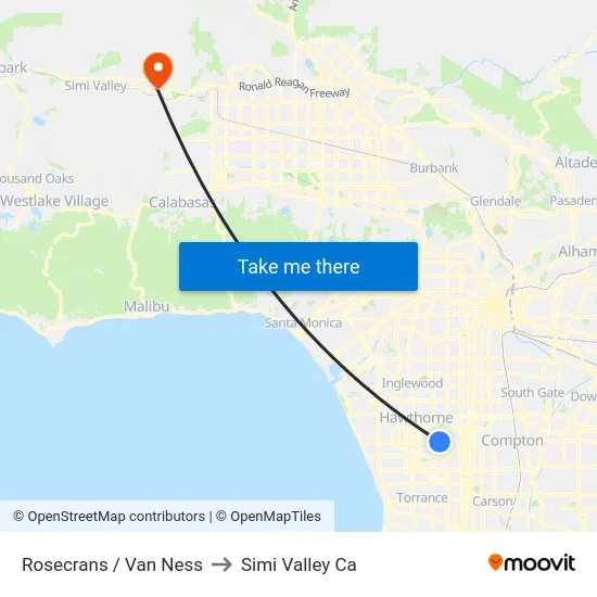 Rosecrans / Van Ness to Simi Valley Ca map