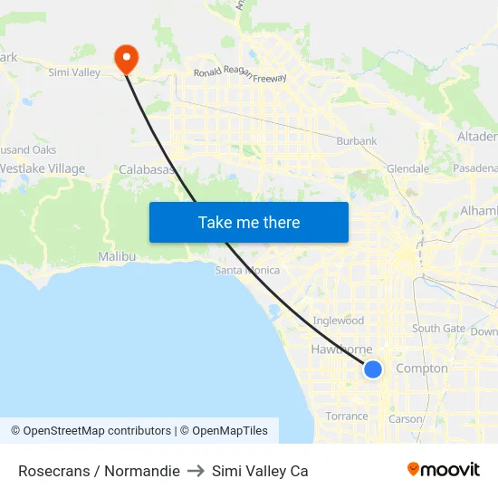 Rosecrans / Normandie to Simi Valley Ca map