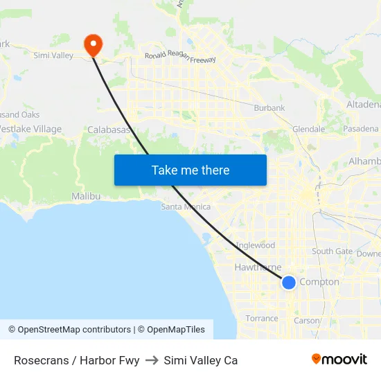 Rosecrans / Harbor Fwy to Simi Valley Ca map