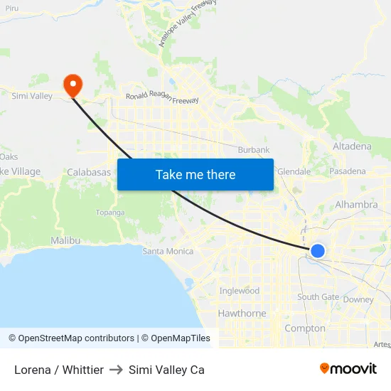 Lorena / Whittier to Simi Valley Ca map