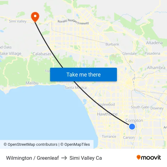 Wilmington / Greenleaf to Simi Valley Ca map