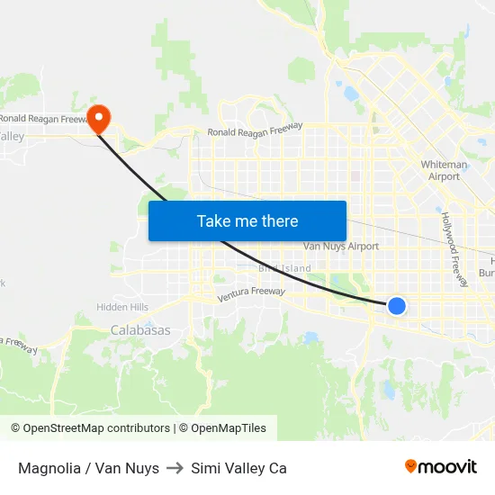 Magnolia / Van Nuys to Simi Valley Ca map