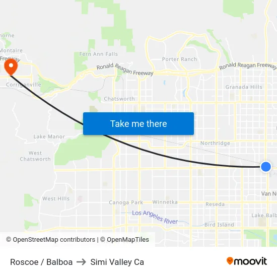 Roscoe / Balboa to Simi Valley Ca map