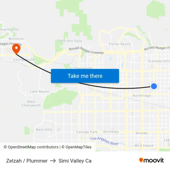 Zelzah / Plummer to Simi Valley Ca map