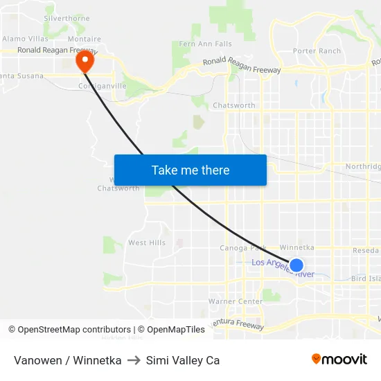Vanowen / Winnetka to Simi Valley Ca map