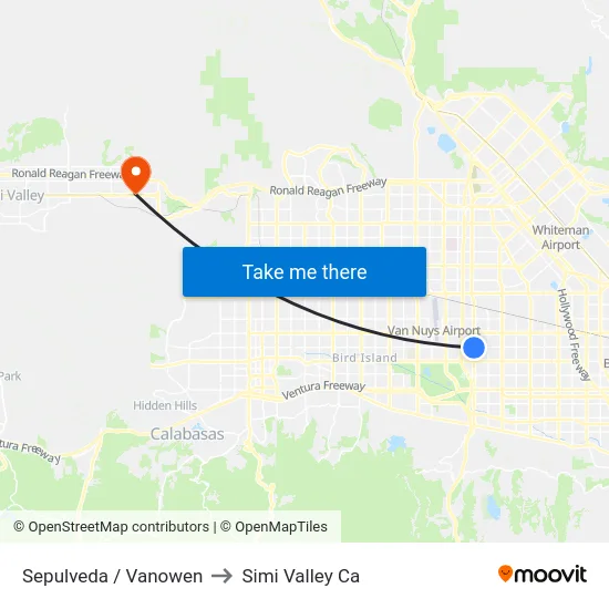Sepulveda / Vanowen to Simi Valley Ca map