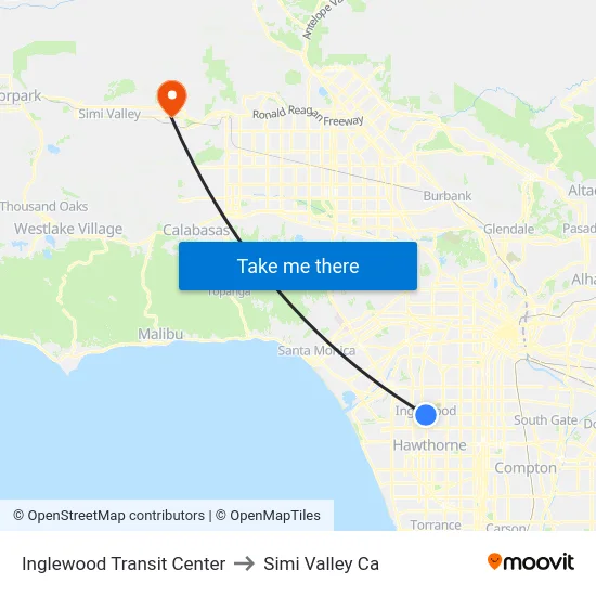 Inglewood Transit Center to Simi Valley Ca map