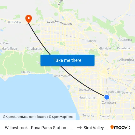 Willowbrook - Rosa Parks Station - West to Simi Valley Ca map
