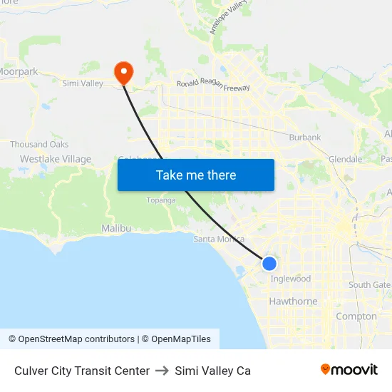 Culver City Transit Center to Simi Valley Ca map