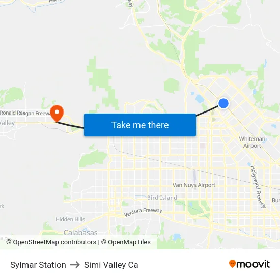 Sylmar Station to Simi Valley Ca map