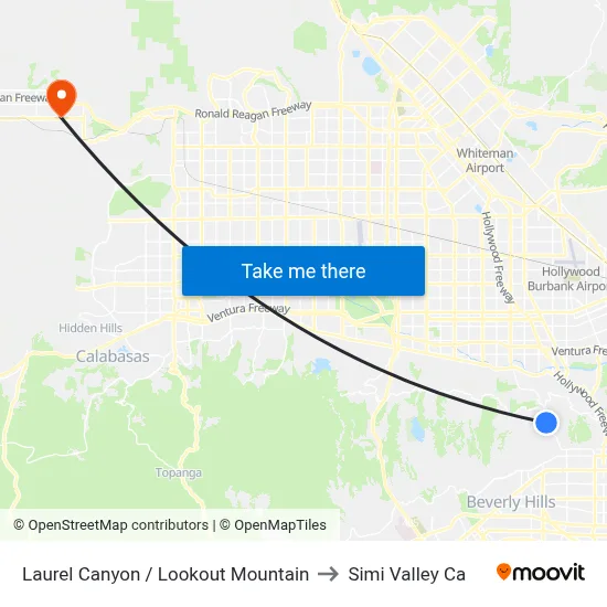 Laurel Canyon / Lookout Mountain to Simi Valley Ca map