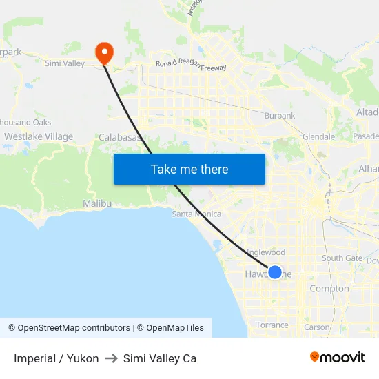 Imperial / Yukon to Simi Valley Ca map