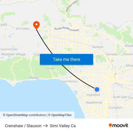 Crenshaw / Slauson to Simi Valley Ca map