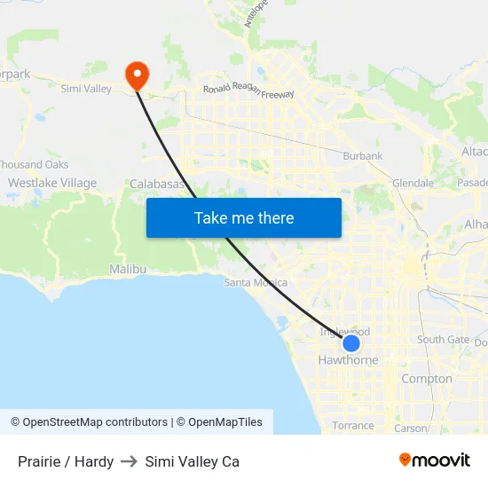Prairie / Hardy to Simi Valley Ca map