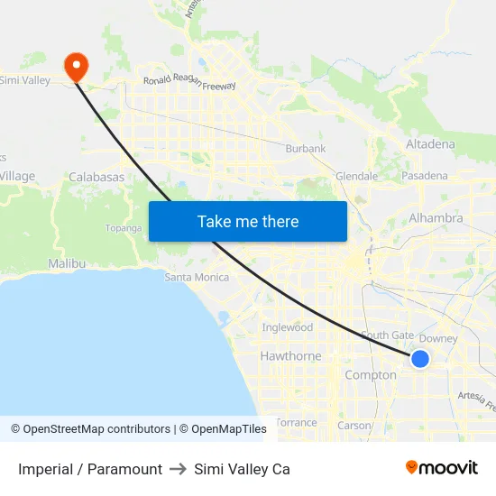 Imperial / Paramount to Simi Valley Ca map