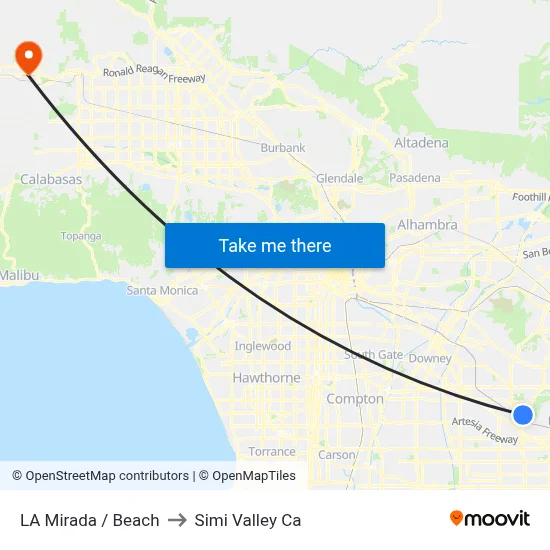 LA Mirada / Beach to Simi Valley Ca map