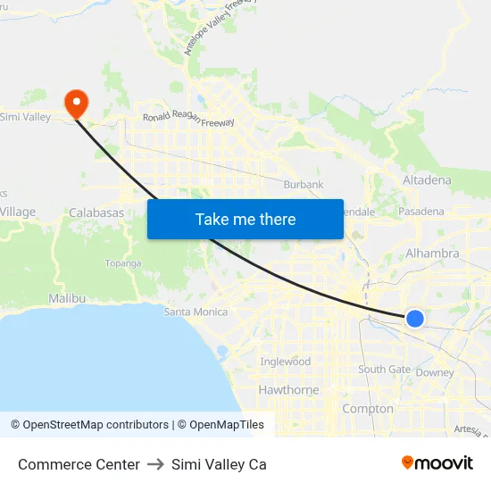 Commerce Center to Simi Valley Ca map