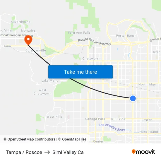 Tampa / Roscoe to Simi Valley Ca map