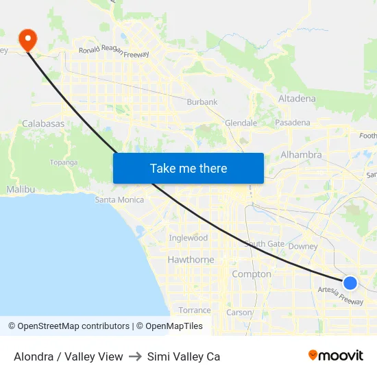 Alondra / Valley View to Simi Valley Ca map