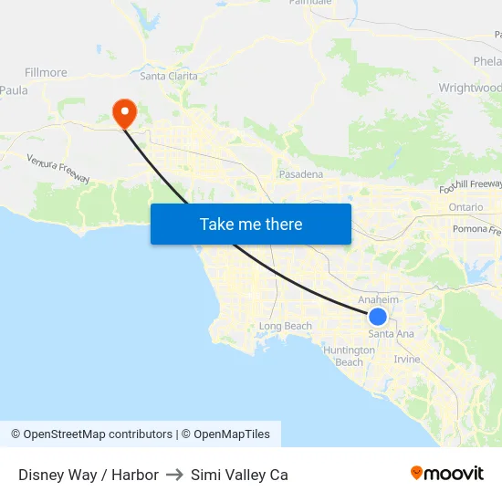 Disney Way / Harbor to Simi Valley Ca map