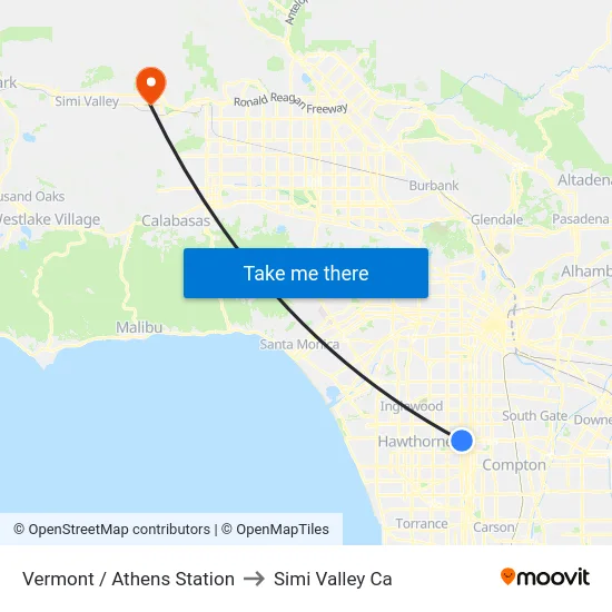 Vermont / Athens Station to Simi Valley Ca map