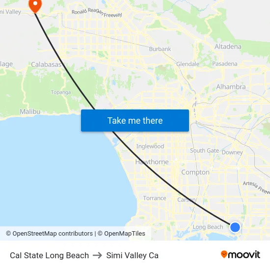 Cal State Long Beach to Simi Valley Ca map
