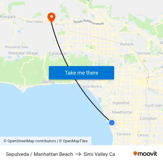 Sepulveda / Manhattan Beach to Simi Valley Ca map
