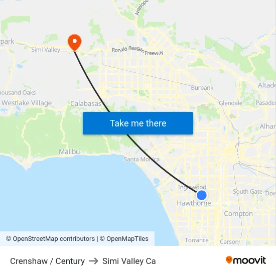 Crenshaw / Century to Simi Valley Ca map