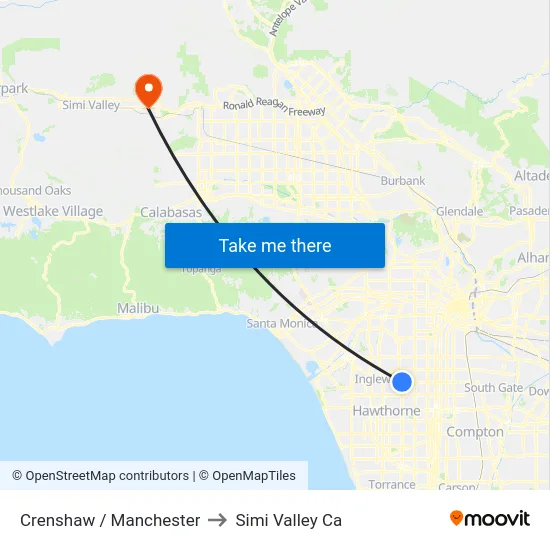 Crenshaw / Manchester to Simi Valley Ca map