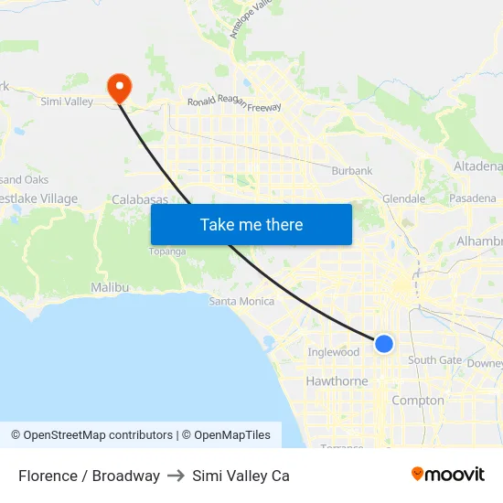 Florence / Broadway to Simi Valley Ca map