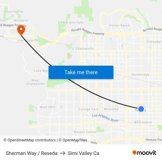 Sherman Way / Reseda to Simi Valley Ca map