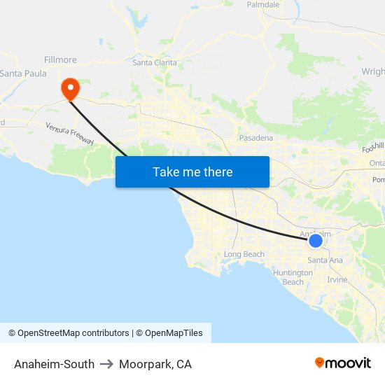 Anaheim-South to Moorpark, CA map